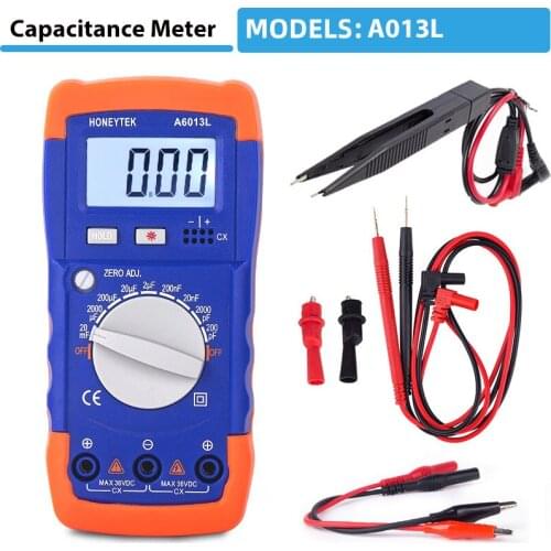 HONEYTEK Capacitance Meter Capacitor Electronic Measuring Capacitance Tester +Capacitor Tweezers Test Clip Lead Probe 6013L