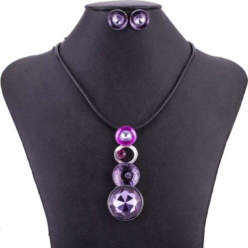 MS1505073 Purple Necklace Earrings Set Green Jewelry Sets Crystal Pendant High Quality Lead&Nickle Free BlackRope Bridal Jewelry