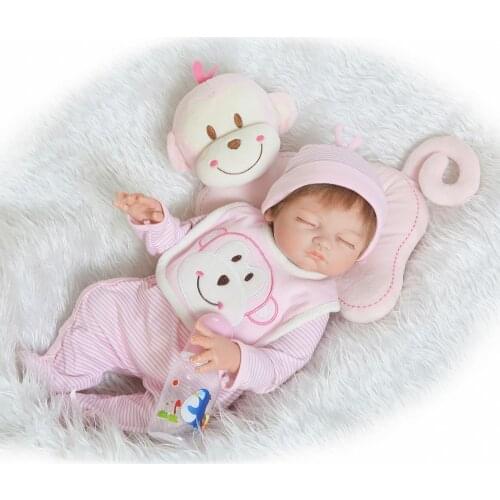 Bebe doll reborn 20" full silicone reborn baby dolls girl body closed eyes sleeping bebe bonecas with monkey pillow bonecas