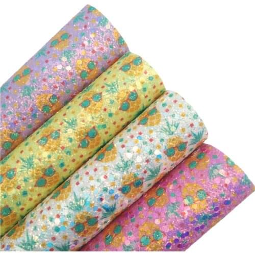 LEOsyntheticoDIY Glass Wearing Pineapple Chunky Glitter Vinyl Fabric Sheet Felt Backing Synthetic Leather Faux Vinil DIY A4 6S32