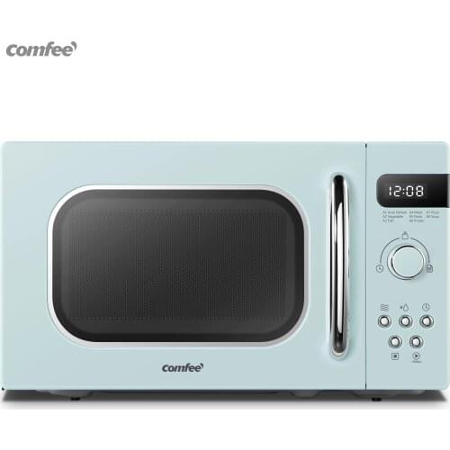 COMFEE Blue Retro Style 800w 20L Microwave Oven With 8 Auto Menus 5 Cooking Power Levels and Express Cook Button Apricot Cream