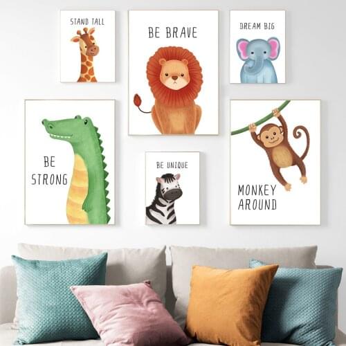 Cartoon Animal Crocodile Lion Decorative Painting Childrens Room Kindergarten Canvas Painting Living Room Decoration Baby Room