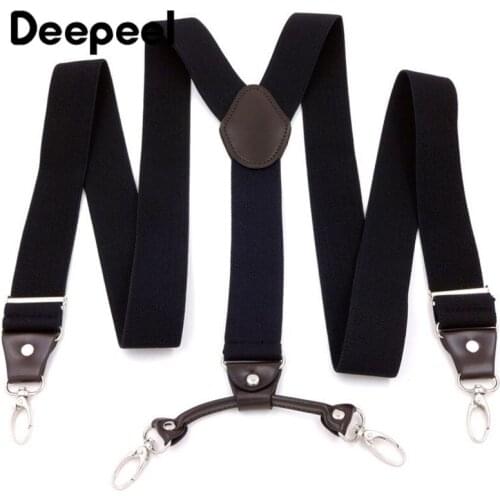 Deepeel 1pc 3.5X120cm Snap Buckles Mens Suspenders 4 Clip Hook Elastic Strap Wild Unisex Clothing Accessory for Elderly Man