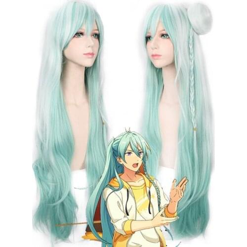 39.3" Ensemble Stars Cyan Gradual Wig Hibiki Wataru Heat Resistant Synthetic Hair Halloween Party Cosplay Wigs + Net Cap