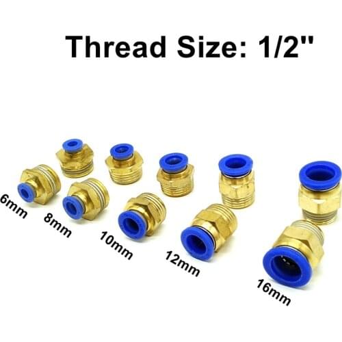 5pcs/lot Pneumatic fittings 1/2'' Thread 6mm 8mm Tube OD. PC6-4 PC8-4 PC12-4 PC16-4 Male Straight Connector