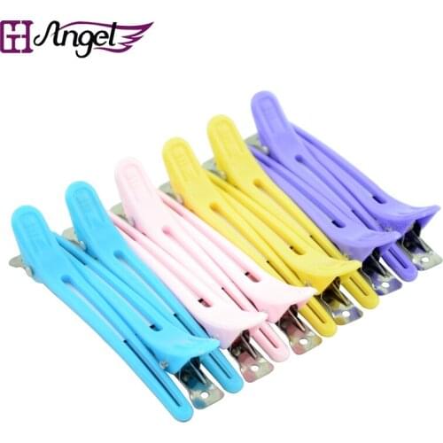 Angels 12pcs/bag Professional Hair Sectioning Clips Aluminium Plastic Duck Bill Barber Clips Salon Styling Tools