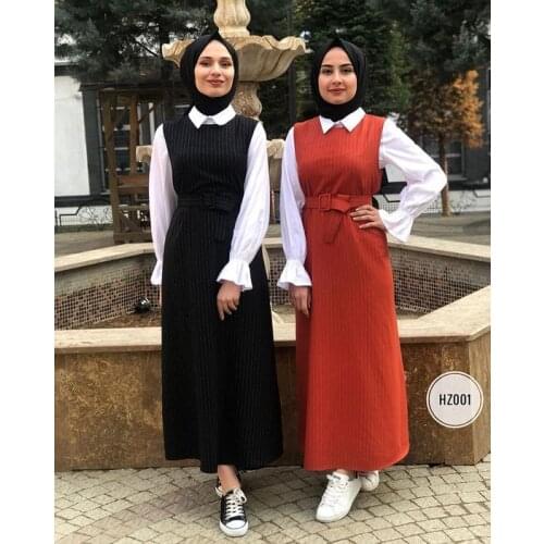 Ramadan Eid Muslim Vest Abayas Dubai Fashion Striped Sleeveless Abaya Muslim Musical Robe Prayers Service Abaya With Belt F1699