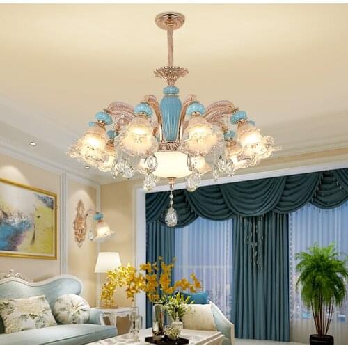 Romantic Ceramic Crystal Chandeliers LED European Zinc Alloy Ceiling Lights Fixture Bedroom Dining Living Room Pendant Lamps