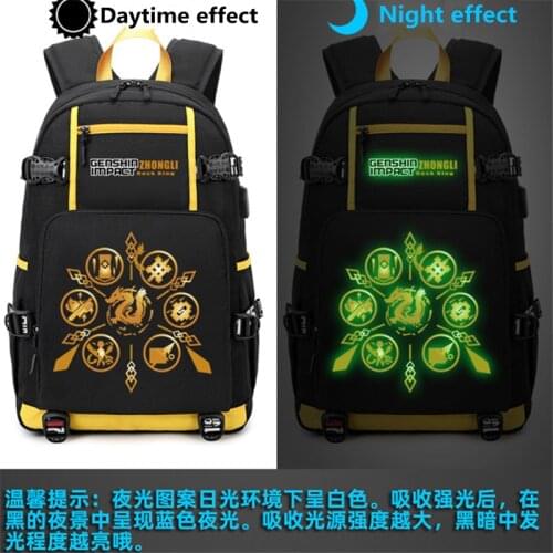 STOCK Game Genshin Impact Zhongli Backpacks Men And Women In Two Styles Ordinary And Night Light 2021 New