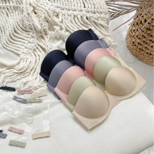 Sexy Strapless Bras Invisible Bralette Women Push Up Underwear Seamless Glossy Lingerie Girls Small Chest Beauty Back Brassiere