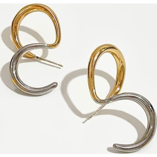 PerisBox Two-Tone Double Circle Stud Earrings S Shape Irregular Geometric Earrings for Women Minimalist Earrings Trendy 2020