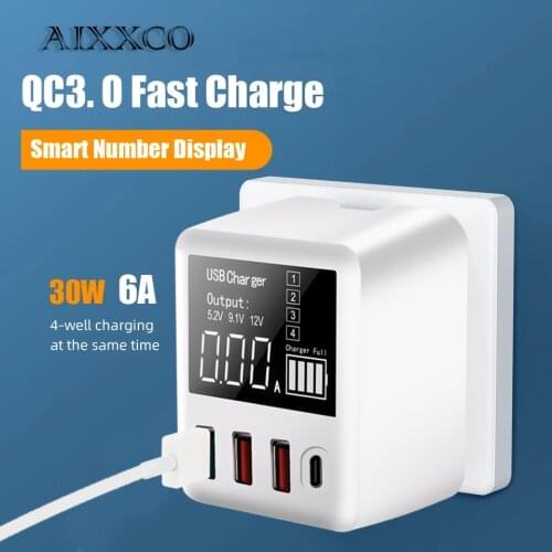 AIXXCO 6/8A Quick Charge QC3.0 USB PD Charger Wall Travel Mobile Phone Adapter Fast Charger USB Charger For iPhone Xiaomi Huawei