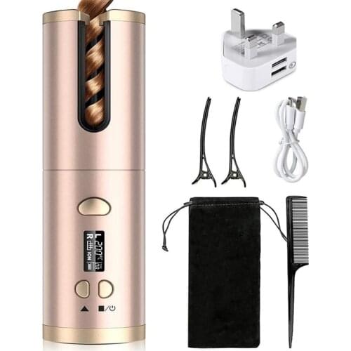 Y1UF Auto Hair Curler Ceramic Curling Wand 5000mAh Rechargeable LED Display 6 Kinds Temperature Control Auto Shut-off