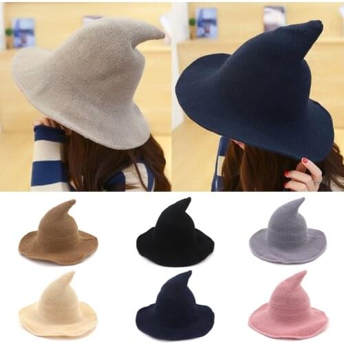 Halloween Witch Hat Men Women Wool Knit Hat Fashion Solid Hat Foldable Wide Breathable Anti-sunburn Bucket Funny Hat Gifts