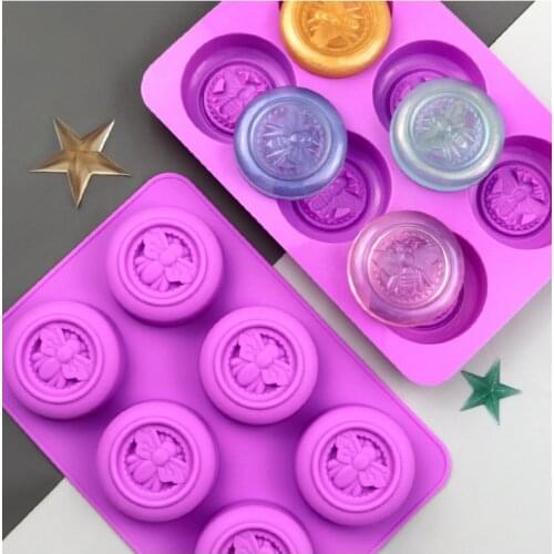 6 Even Round Bee Silicone Mold DIY Creative Aromatherapy Candle Mold Pure Handmade Soap Mold Jelly Pudding Dessert Cake Mold