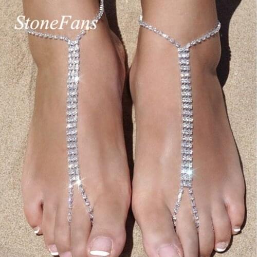 Stonefans 2pcs Trendy Female Ankle chain Rhinestone Barefoot Beach Foot Jewelry Crystal Toe Anklet Boho Wedding Jewelry