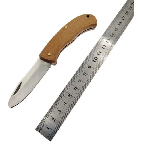 Swayboo FD-312 Wood Beech Handle Stainless Steel Outdoor Camping Round Blade Safety Folding Knife Fruit Pocket Knife