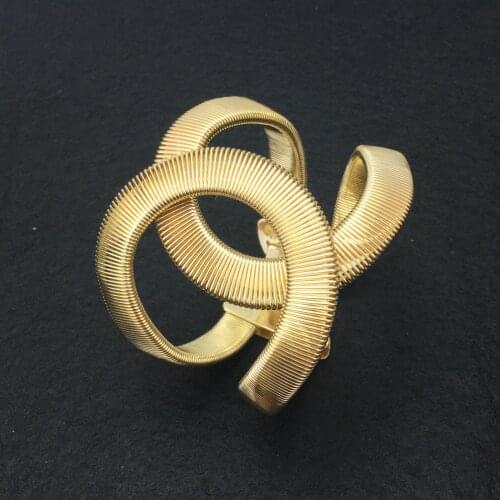 UKMOC Women Charm Jewelry Accessories Thick Metal Chain Twist CC Spring Opened Cuff Bangles Gold Color And Silver Color B131