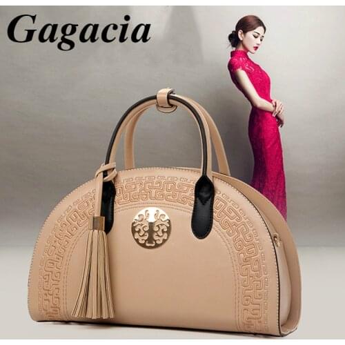 Gagacia Vintage Womens Top-handle Handbag High Quality Vintage Leather Fringed Shell Bags woman New Chinese Style Shoulder Bag