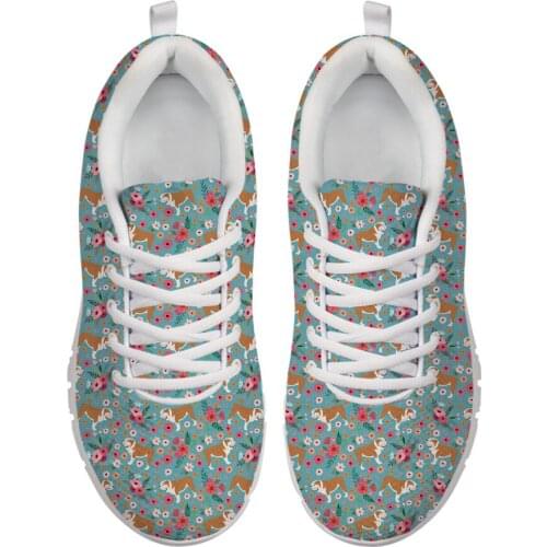WHEREISART Boston Terrier Flower Prints Women White Bottom Sneakers Female Walking Mesh Lady Lightweight Running Shoes Dropship