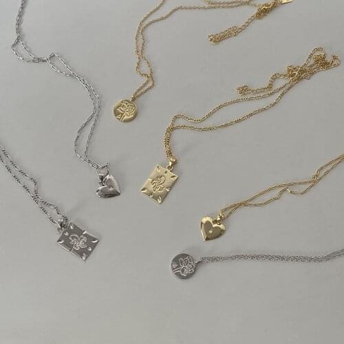 Silvology 925 Sterling Silver 6 Style Heart Rose Square Necklace for Women Creative Design Layers Necklace Festival Jewelry Gift