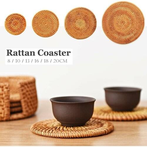 1PC Round Natural Rattan Coasters Bowl Pad Handmade Insulation Placemats Table Padding Cup Mats Kitchen Decoration Accessories