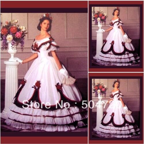 19 Century White Civil War Southern Belle Gown evening Dress/Victorian Lolita dresses/scarlett dress US6-26 V-296