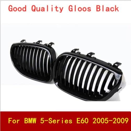 2pcs Glossy Matt Black Single Line Front Grille Kindney Grill For BMW 5-Series E60 E61