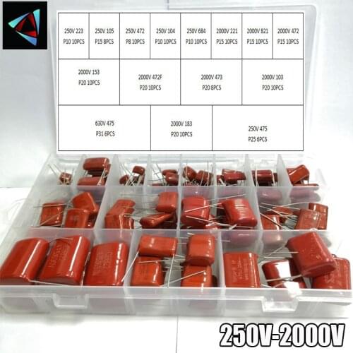 250V 630V 2000V 140pcs/box 24 Types 223 105 472 104 684 221 821 472 153 472 473 103 475 183 475 CBB Metal Film Capacitors KIT