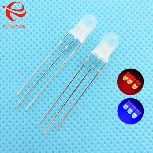 3mm LED Bi-Color Diffused Red Blue Common Anode Round Light Emitting Diode Dual FoggyTwo Plug-in Practice DIY Kit 10 pcs /lot