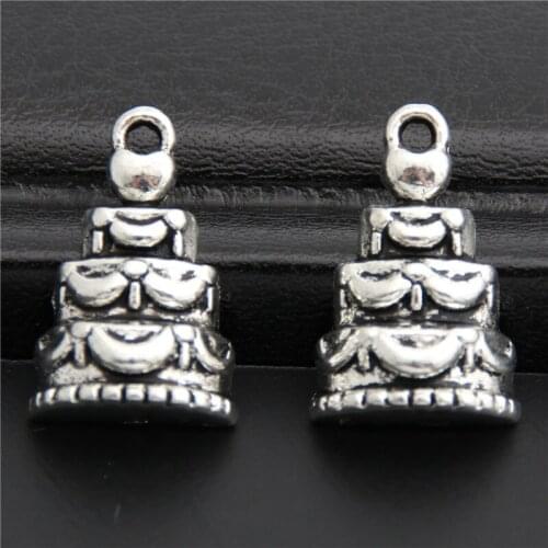 30pcs Silver Color Happy Birthday Cake Charms Pendant Pendants Diy Necklace Keychains A2849