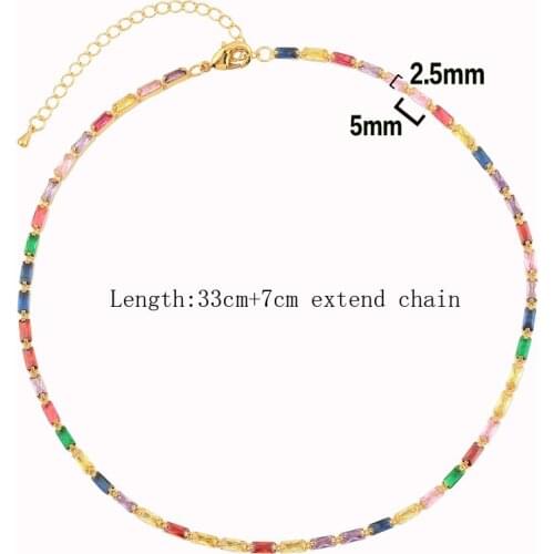 40CM Rainbow Tennis Necklaces for Women Gold Filled Crystal Colorful Statemet Necklace Choker CZ Cubic Zirconia Women Jewelry