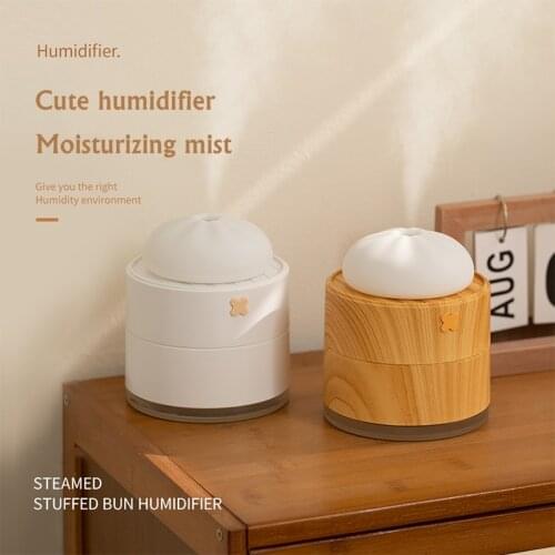 400ML Steamed Stuffed Bun Air Humidifier Purifier USB Wood Grain Aroma Diffuser with LED Light For Home Room Aromatic Freshener
