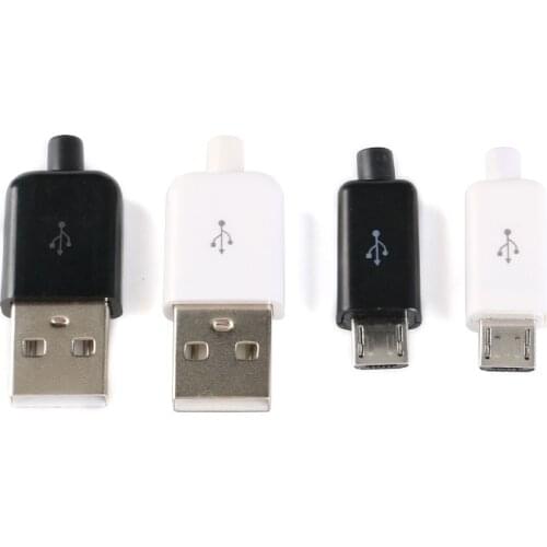 5pcs Micro USB 5PIN Welding Type Male Plug Connectors Charger 5P USB Tail Charging Socket 4/3 in 1 White Black DIY
