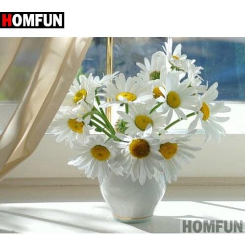 HOMFUN 5D DIY Diamond Painting Full Square/Round Drill "White flower" 3D Embroidery Cross Stitch gift Home Decor A03880