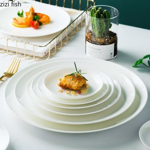 European Style White Ceramic Dinner Plate Household Dish Bone China Spaghetti Steak Plate Tableware Kitchen Utensils Porcelain