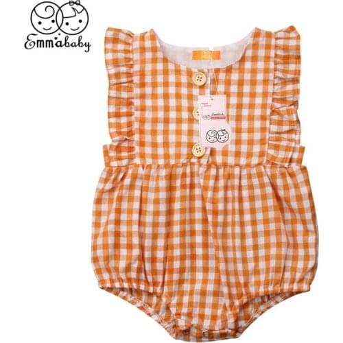 Baby Girls Plaid Bodysuit Newborn Summer Kids Button Clothes Infant Jumpsuit Toddler Girls Bodysuit Princess Outfit 0-24M