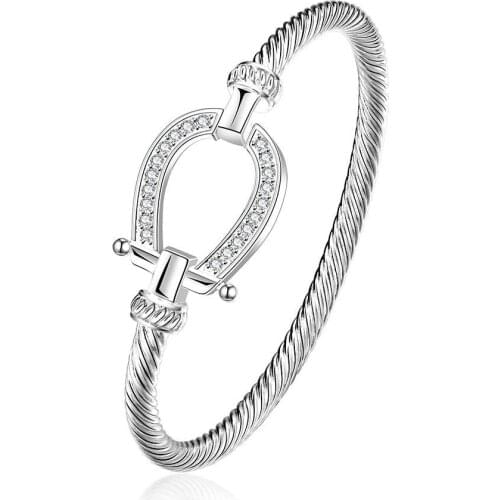 Silver Plated Retro Shiny Zircon Crystal Bangle Water Drop Bracelet Fashion Jewelry Women Love Valentines Day Christmas Gifts