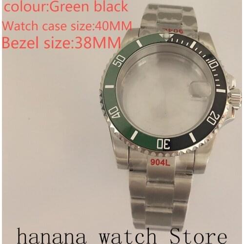 Suitable for NH35 / NH36 Mingzhu2813 Miyota stainless steel self-winding 40mm case, sapphire glass Green black rotating bezel