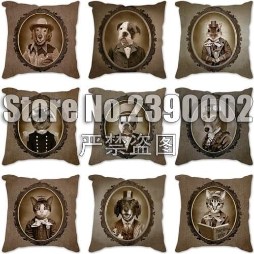 Decorative Cushion Cover Cat and dog in the mirror Printed Linen Fabric Pillowcase Pillows Case Cover Pillow Home Decoration