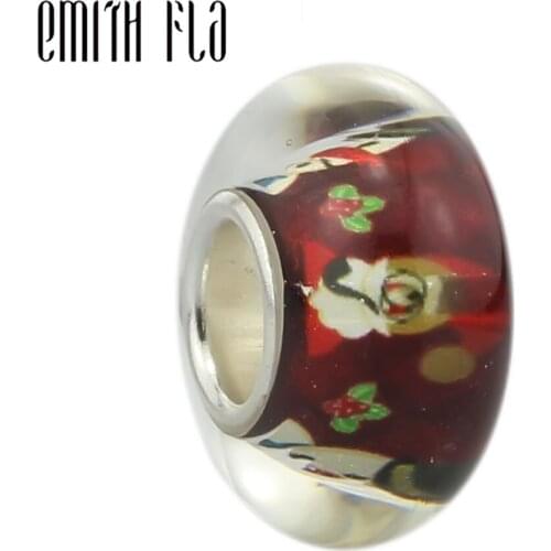Emith Fla 100% Real 925 Sterling Silver Merry Christmas Snow Man Murano Glass Bead Fit Original European Charm Bracelets Gifts