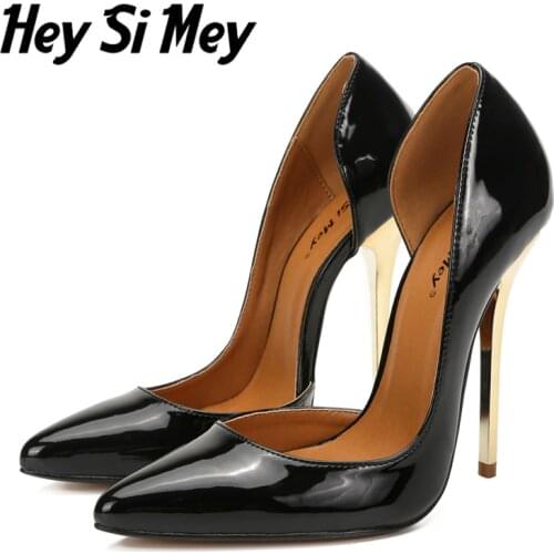 Hey Si Mey 13cm Summer Female High Heels Shoes Large Size 45 48 Pointed Toe Shallow D'Orsay Red Black Pumps Women Wedding Shoes