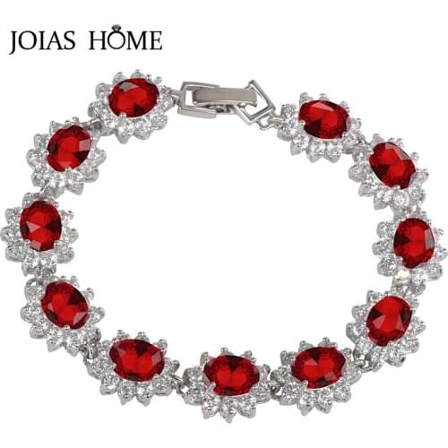 JoiasHome Trendy Silver 925 Jewelry Charms Gemstones Bracelets for Women Ruby Amethyst Emerald Sapphire Aquamarine Citrine Gift
