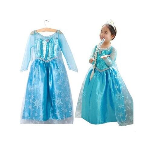 FORZEN Baby Girls Carnival Christmas Party Lace Sleeve Tutu Dress Elsa Anna Princess Snow Queen Clothes For Kids Girls Costume