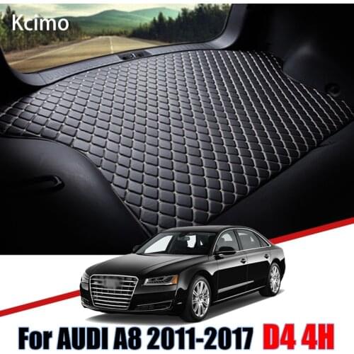 Leather Car Trunk Mat For Audi A8 D4 4H 2011-2017 A8L S8 Trunk Boot Mat Liner Pad Cargo pad Carpet Tail Cargo Liner 2014 2015