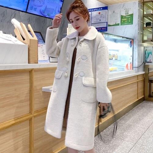 High-end Mink velvet Thick Woolen Jacket Womens 2021 Autumn Winter Temperament Slim Long Wool Coat Warm Female Outwear Parkas