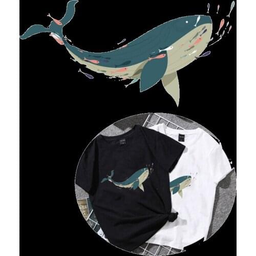 Cute Baby Whale Patches For Clothing Accessories Iron On Transfer Cartoon Ocean Fish Heat Transfer Vinyl Washable Stickers
