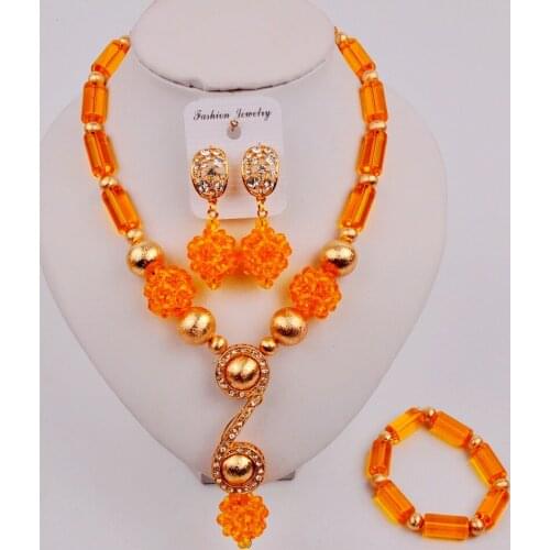 In Fashion Gold Yellow African Jewelry Set Nigerian Wedding Beads Crystal Necklace Sets SZQ3-5