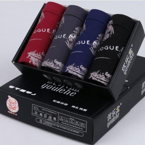 High quality 2018 wholesale (4piece/lot) modal U convex design sexy underwear men leaves printed Boxer Shorts hombre homme XXXL