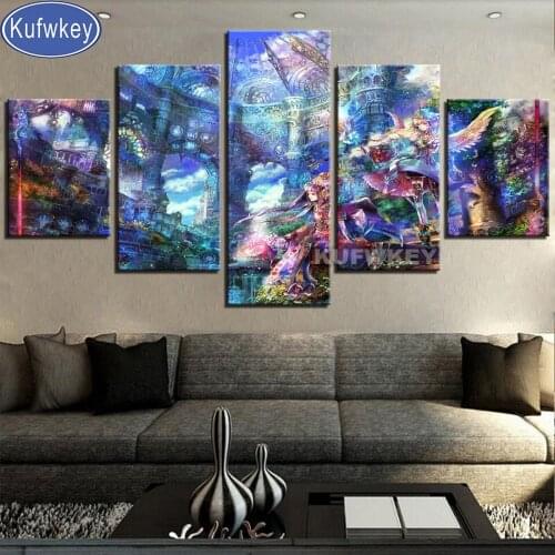 5 Piece Diamond painting Fairy tale world Landscape 3d Cross stitch mosaic round Diamond embroidery cartoon princess,girls gift